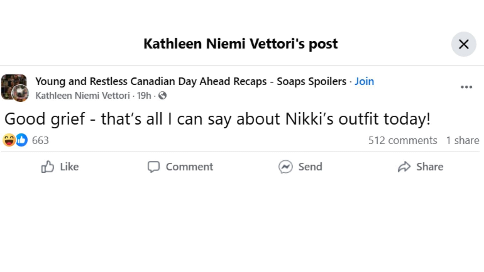 The Original Post by the fan (Image via Facebook/ @Kathleen Niemi Vettori)